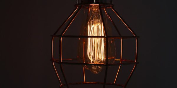 Photo industrial wire cage ceiling lamp